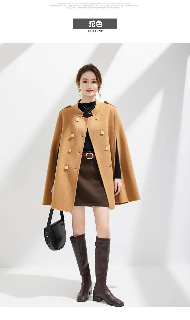 Ladies’ 100% Cashmere Double-Sided Long Jacket – Thick Classic Business Coat for Autumn & Winter