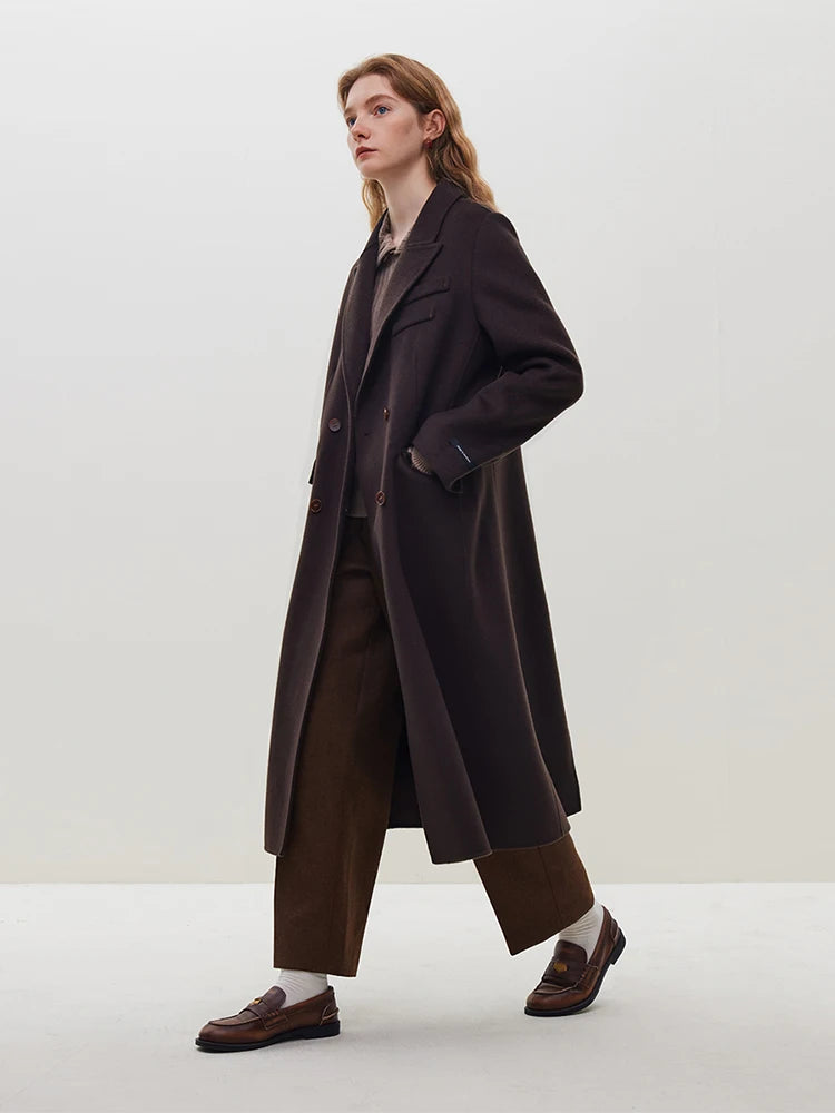 Her Shop  100% Wool Long Coffee Woolen Peacoat