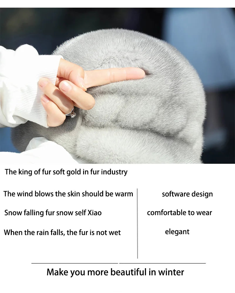 Russian Fur Hat Winter Warm Natural Mink Fur Hats for Women Classic Luxury Caps Earflap Christmas Hat Luxury Lady Real Mink Hat