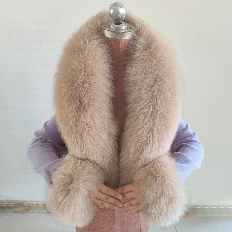 Luxury 100% Natural Fox Fur Scarf & Cuff Set for Women – Authentic Winter Fox Fur Collar, Ultra-Warm Neck Warmer