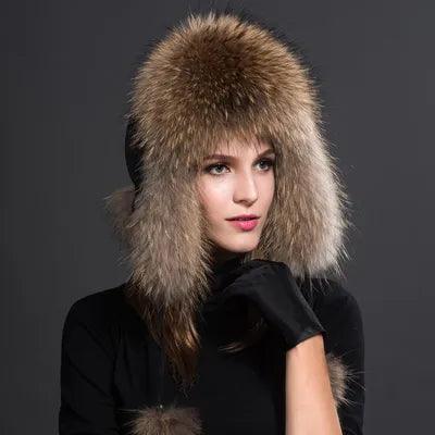 Beautiful Women's Natural Raccoon or Fox Fur Ushanka Hat