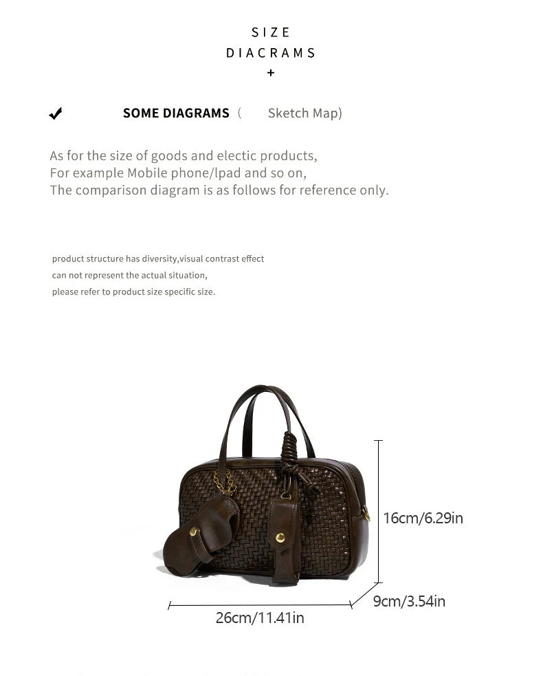 Women's Boston Bag 2025 Fall Winter New Woven Bowling Bag Unique Design Handheld Pack Trendy Light Luxury PU Leather Handbag