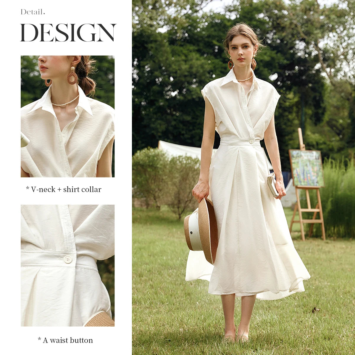 Women’s Summer Lyocell Shirt Dress – Elegant Vintage Short Sleeve Flared Midi Dress