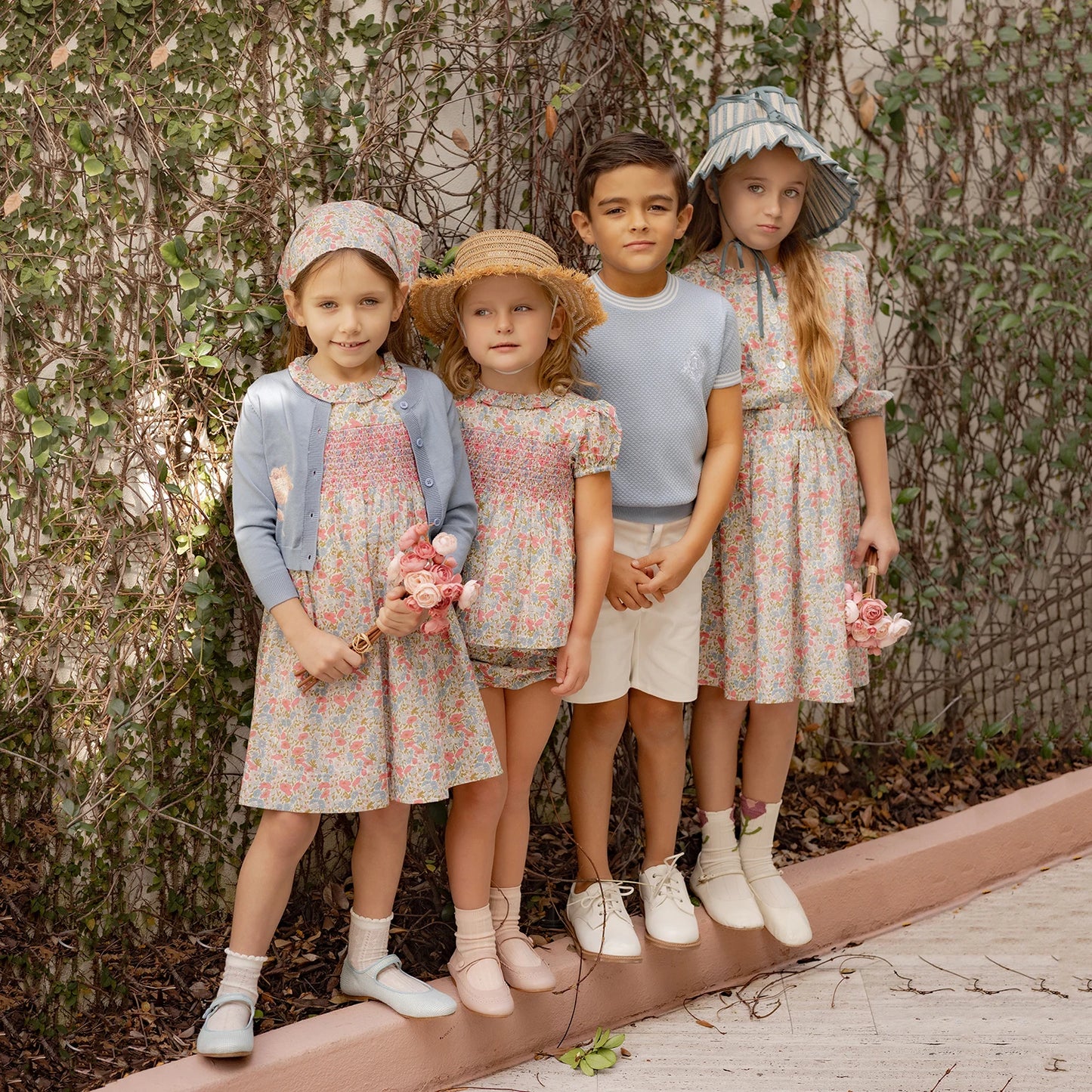 Chelsea Bloom Collection – Floral Smocked Baby Girl Overalls Set with Embroidery, Family Matching Outfit