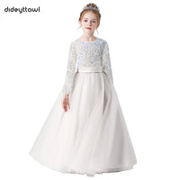 Customized Glitter Sequin Long-Sleeve Flower Girl Dress