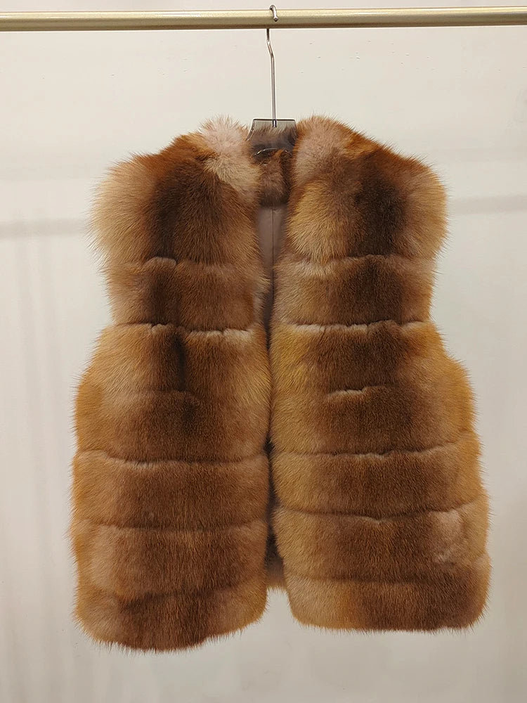 Women’s Luxury Natural Fox Fur Vest – Thick Real Fur Waistcoat for Autumn & Winter, Warm Elegant Outerwear