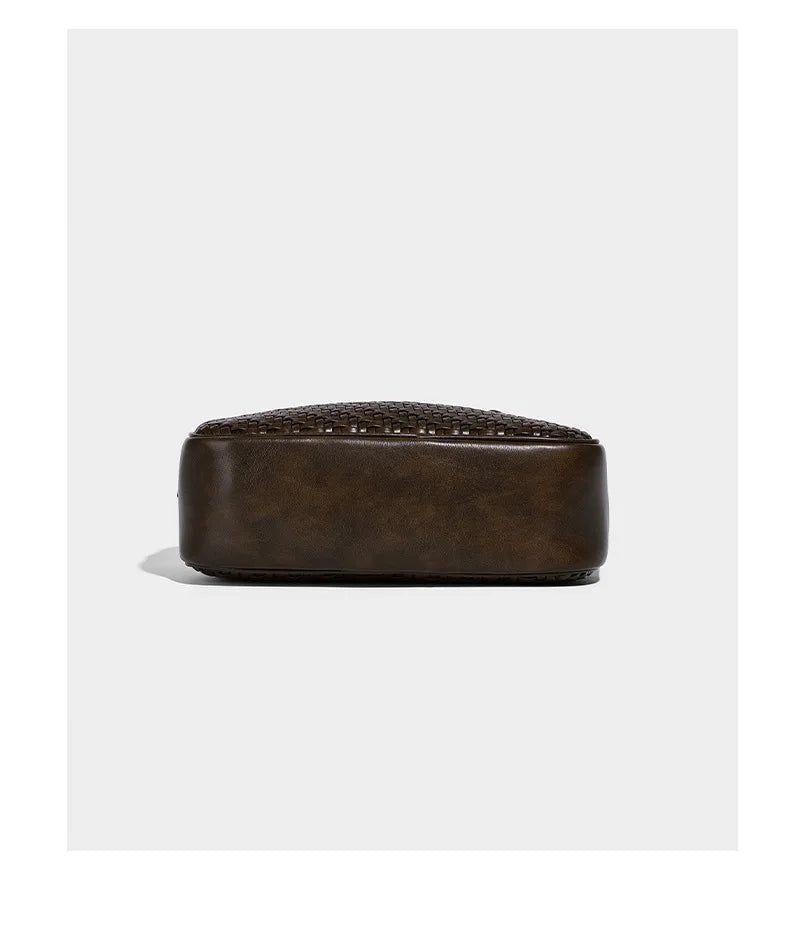 Women's Boston Bag 2025 Fall Winter New Woven Bowling Bag Unique Design Handheld Pack Trendy Light Luxury PU Leather Handbag