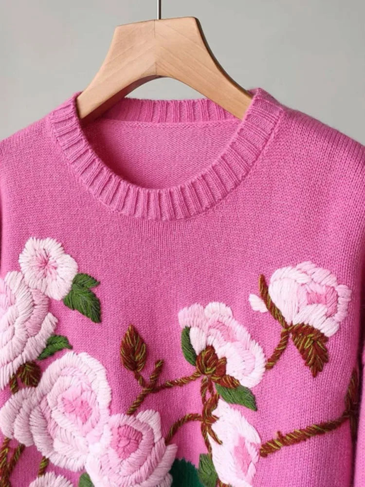 Women’s Heavyweight Cashmere Sweater – Loose Fit 3D Knit, Korean Style, Warm and Trendy for Autumn & Winter