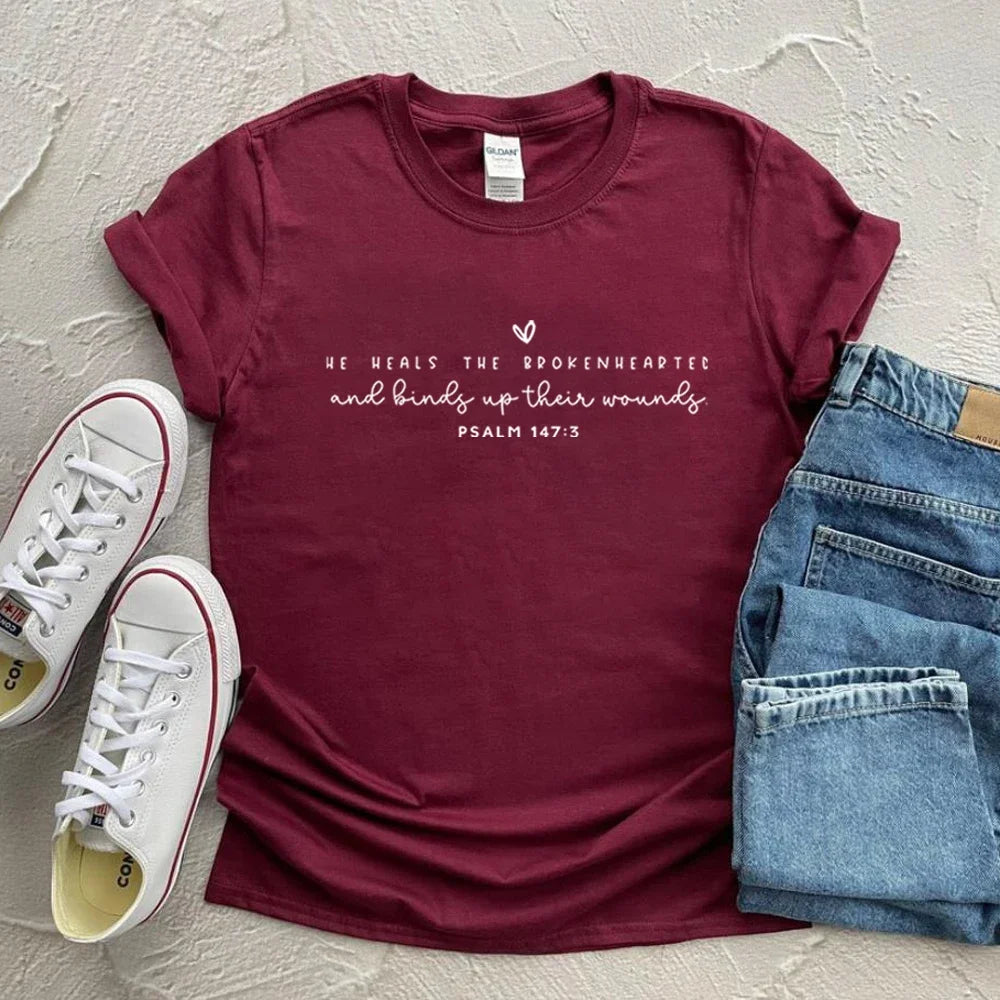 He Heals the Brokenhearted Christian Graphic Tee