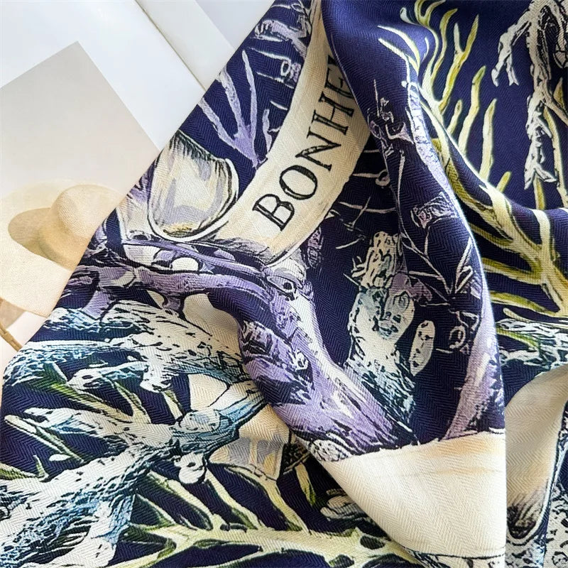 Winter Soft Scarf Double-Faced Printed Shawls Silk Wool Hand-rolled Edge Scarves Square Large Bandanas Shawls Christmas Gift