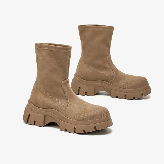 Beige boots with chunky soles on a white background, branded 'BEAU TODAY'. - HER SHOP