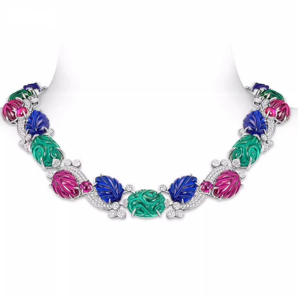 Colorful necklace with floral designs on a White background, featuring the brand 'KQDANCE'. - HER SHOP