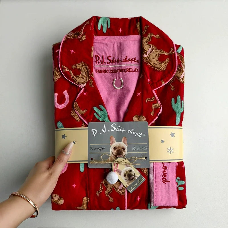 Women’s Cotton Cartoon Pajama Set – Long Sleeve Ankle-Length Pants Autumn Winter Homewear - HER SHOP