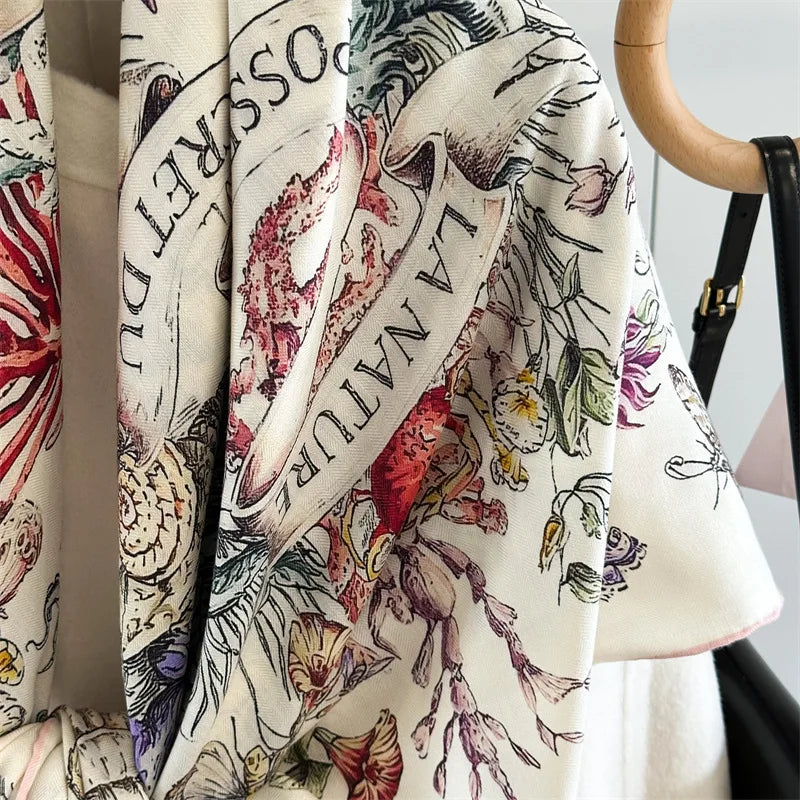 Winter Soft Scarf Double-Faced Printed Shawls Silk Wool Hand-rolled Edge Scarves Square Large Bandanas Shawls Christmas Gift