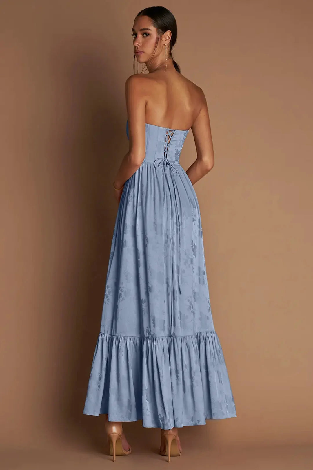 Floral Print Strapless Midi Sundress – Elegant Flowy Boho Chic Beach Dress for Women