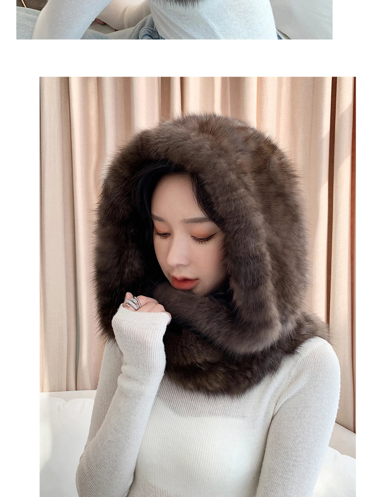 2025 Lady Real Sable Fur Hat Scarf Winter Warm Fluffy 100% Natural Sable Fur Hat Scarves Women Knitted Genuine Fur Cap Shawl