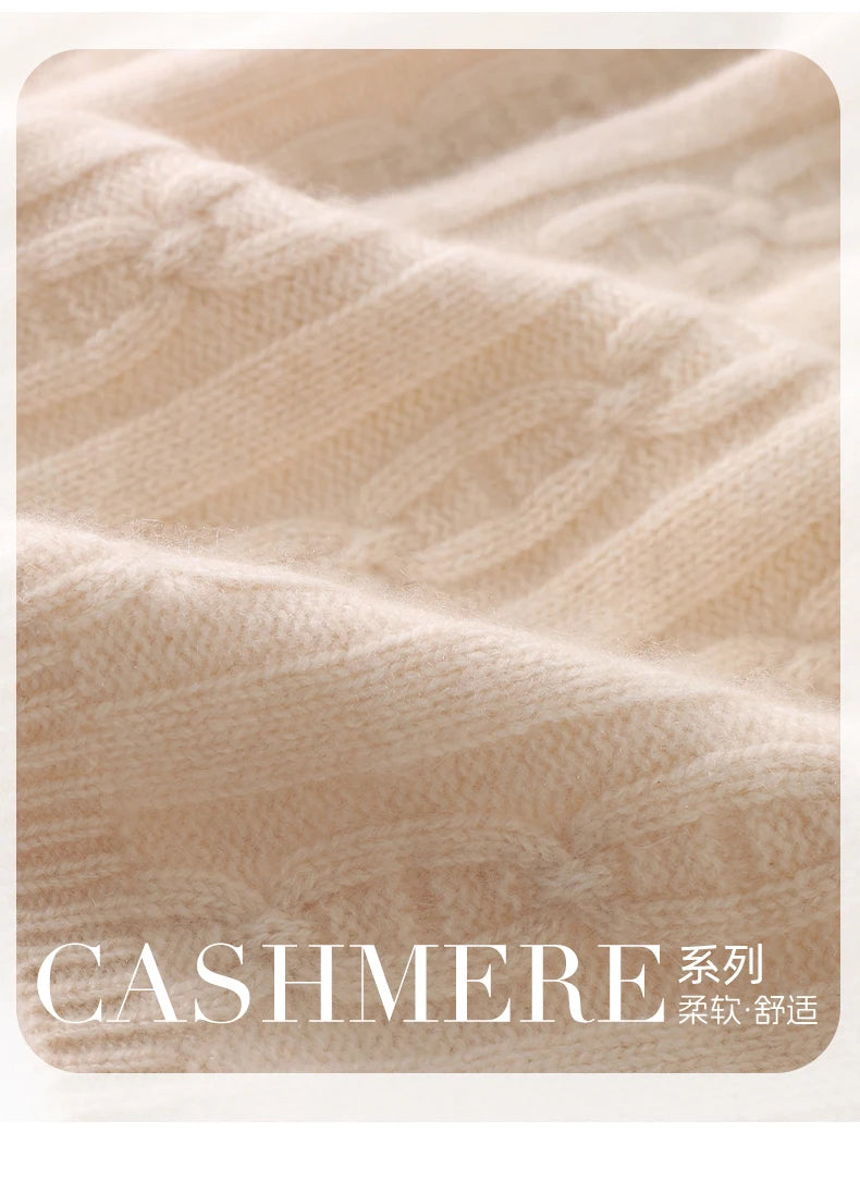 100% Cashmere Autumn Winter Three-Ply Twist Pattern Unisex Scarf Neck Warmer Shawl Cold-Proof Thickened Neck Gaiter