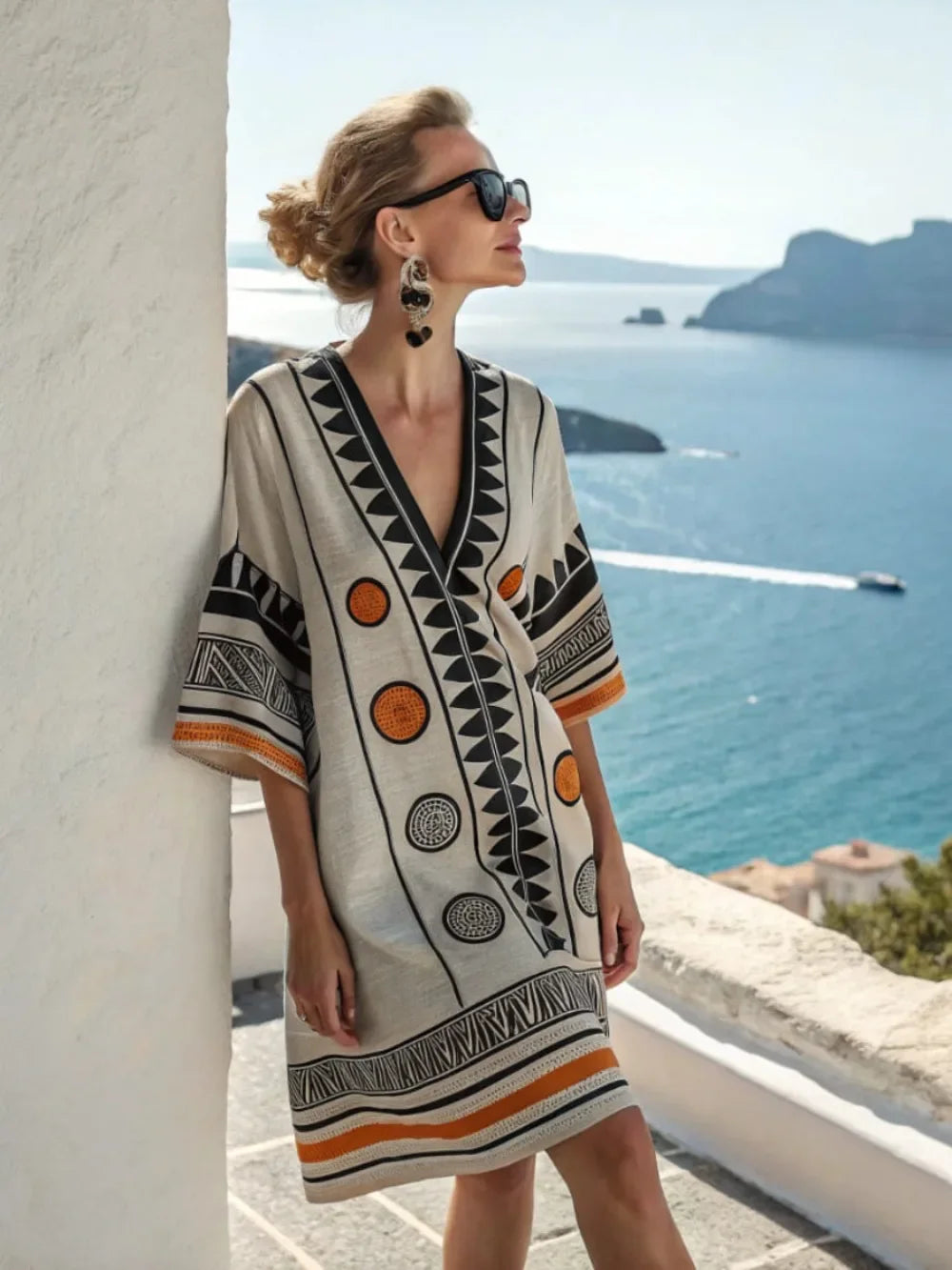 Vintage Striped Sexy V-Neck Summer Dress – Women's Short Sleeve Beach & Vacation Style