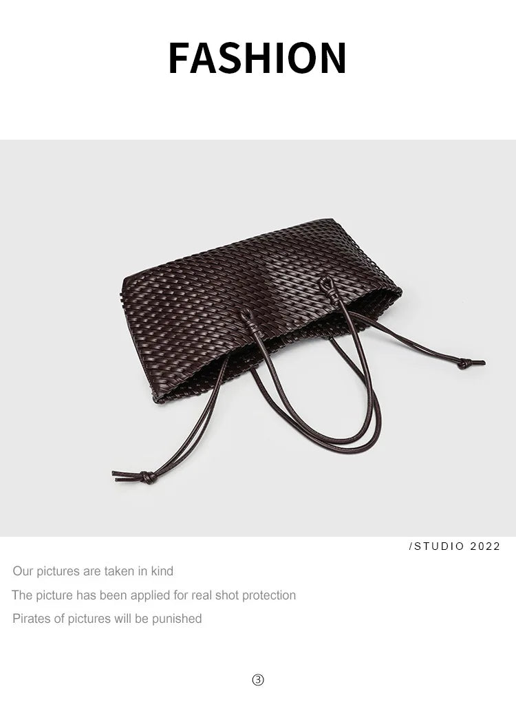 2025 New Women's Large Capacity Shopping Bag Tote Basket Woven Single Shoulder Fashion High End Handbag PU Leather Crossbody