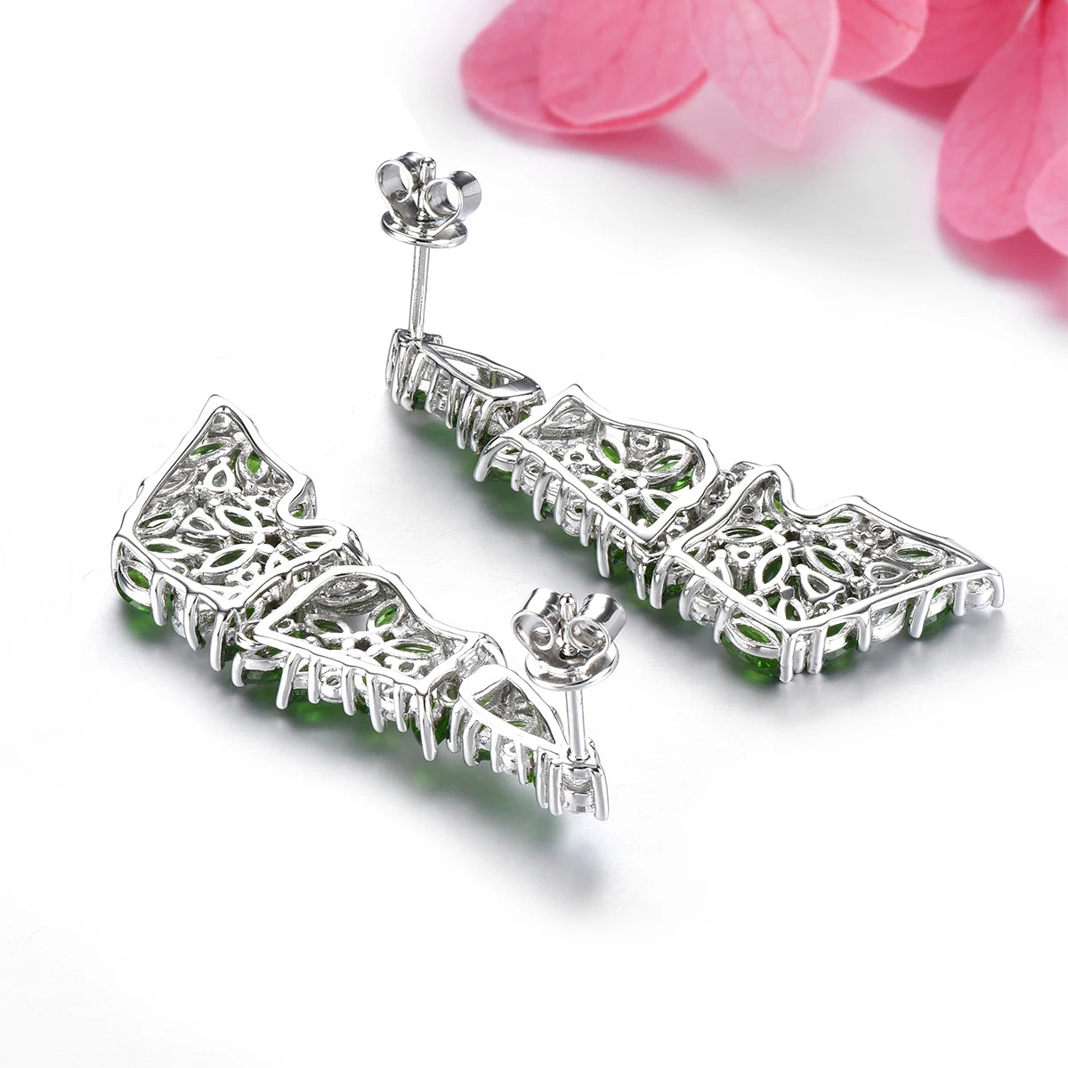 Natural Chrome Diopside Earrings Ã¢â‚¬â€œ Solid Sterling Silver S925, 4 Carat Genuine Gemstone, Classic Romantic Fine Jewelry Gift for Women