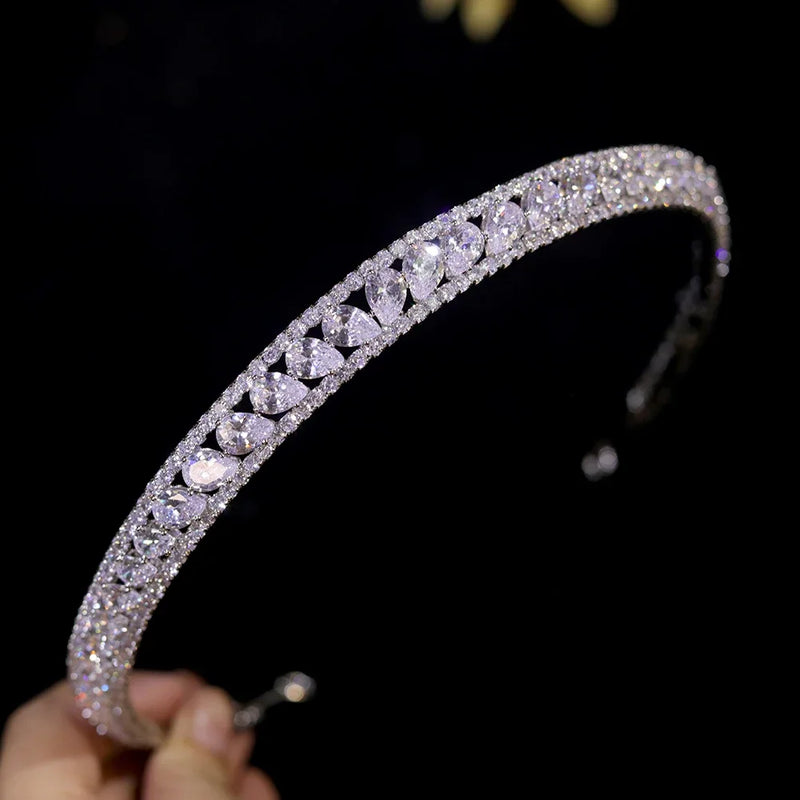 Elegant Zirconia Crystal Bridal Headband - Silver Prom Diadem Tiara for Weddings, Parties & Special Occasions