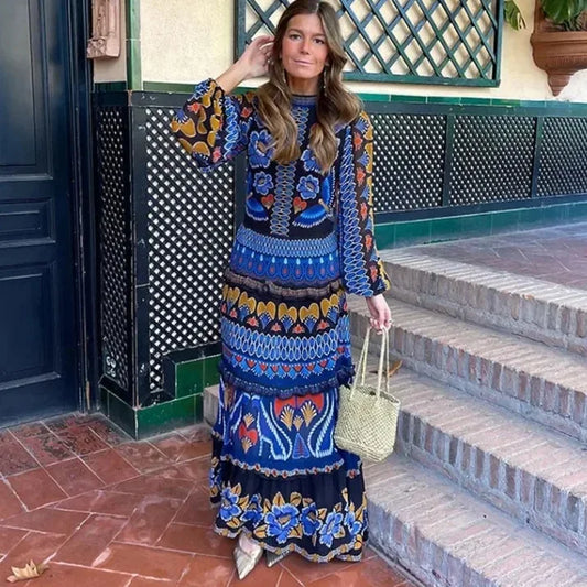 Women's Long Sleeve Printed Dress Stand Collar European And American Style Fashion Clothing Fast Selling Exclusive Model - HER SHOP