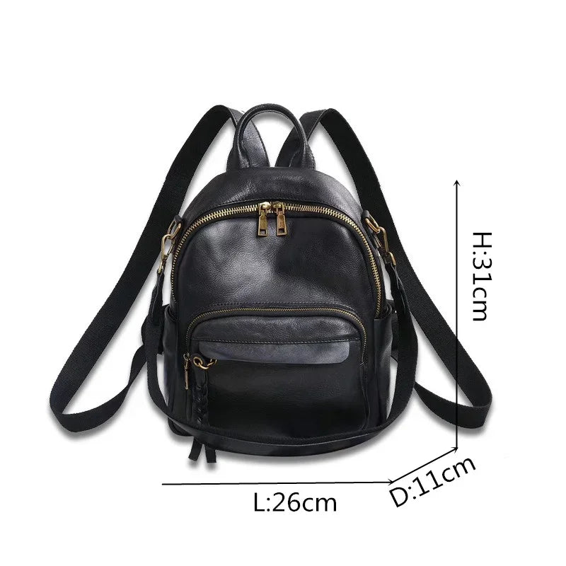 Highend Vintage A4 Coffee Yellow Brown Black Full Grain Genuine Leather Women Backpack Cowhide Girl Travel Bag