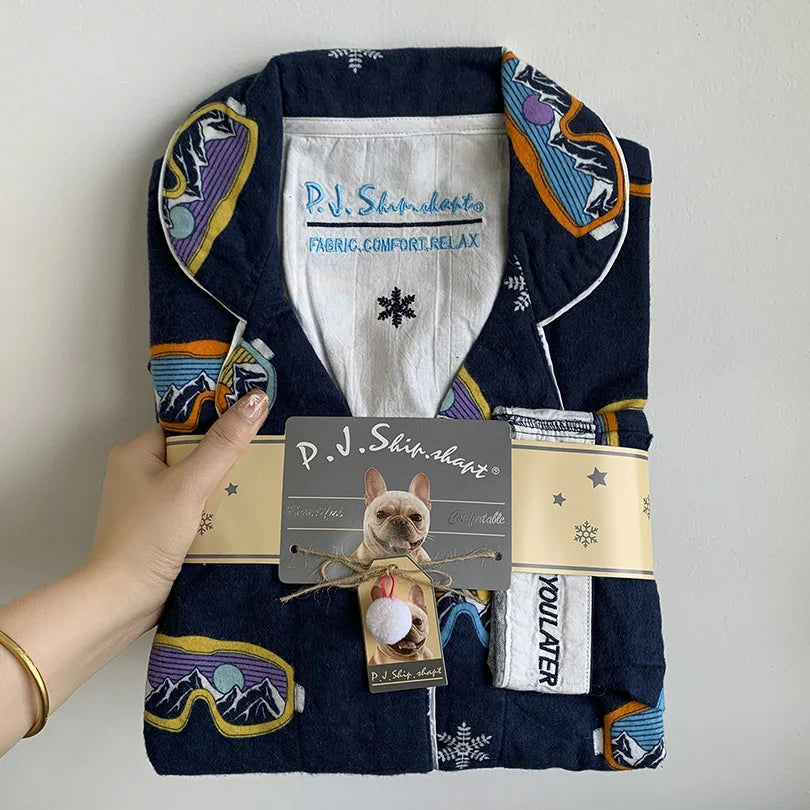 Women’s Cotton Cartoon Pajama Set – Long Sleeve Ankle-Length Pants Autumn Winter Homewear