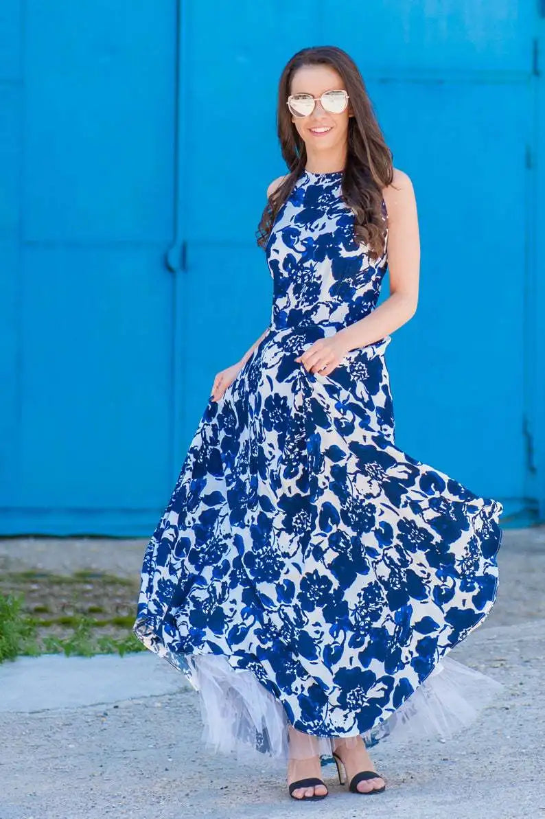 Mom and Daughter Matching Floral Maxi Dress Set – Sleeveless Holiday Beach Vacation Dresses