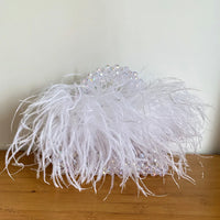 Pearl Bead Bag with Feather Fur – Handmade Designer Acrylic Crystal Stone Evening Tote for Women