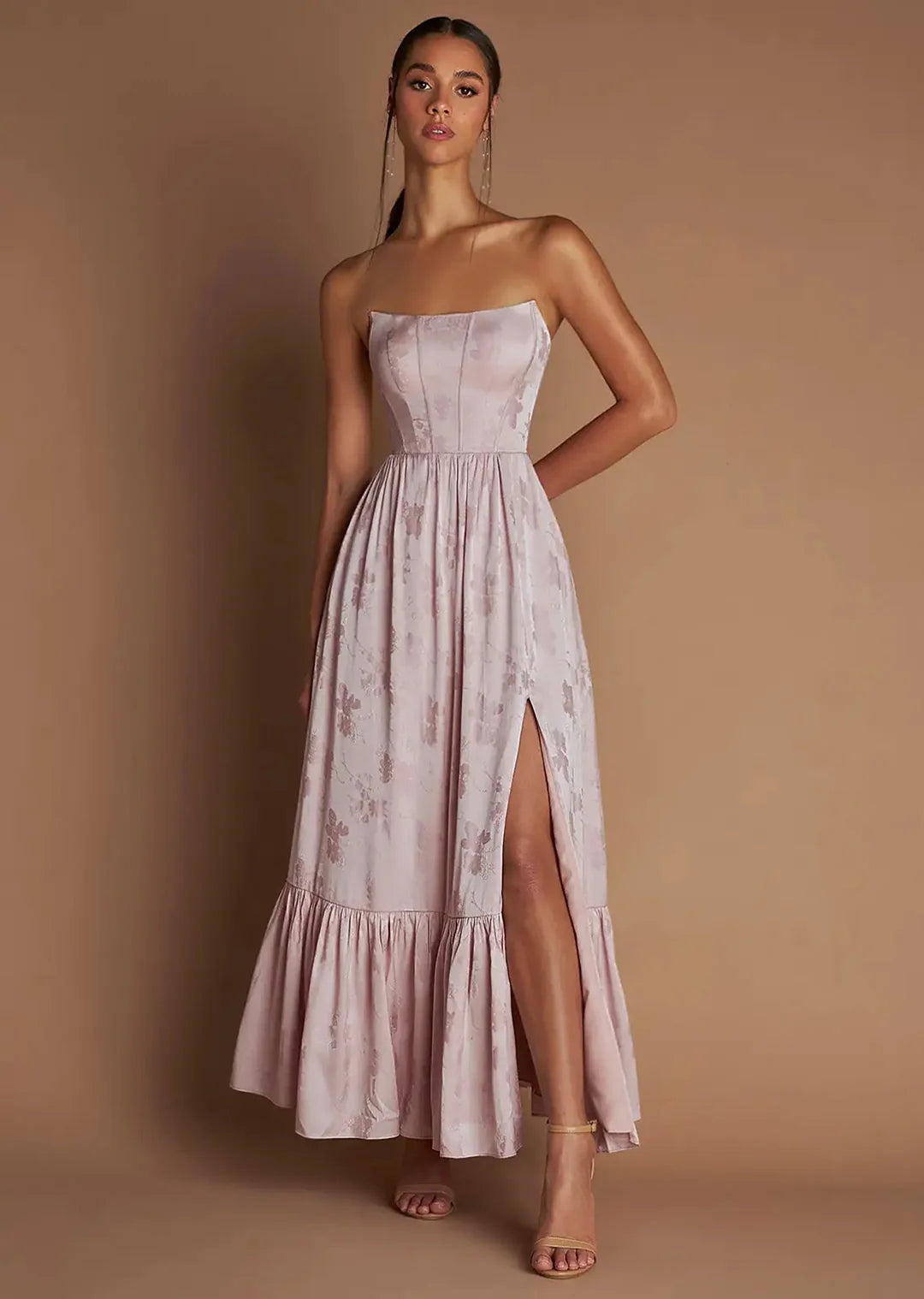 Floral Print Strapless Midi Sundress – Elegant Flowy Boho Chic Beach Dress for Women