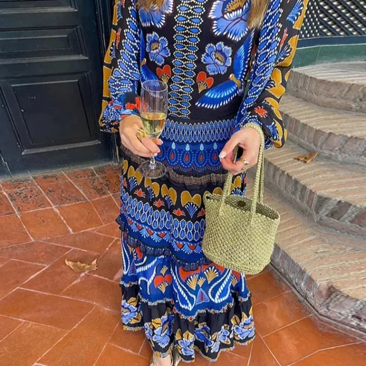 Women's Long Sleeve Printed Dress Stand Collar European And American Style Fashion Clothing Fast Selling Exclusive Model