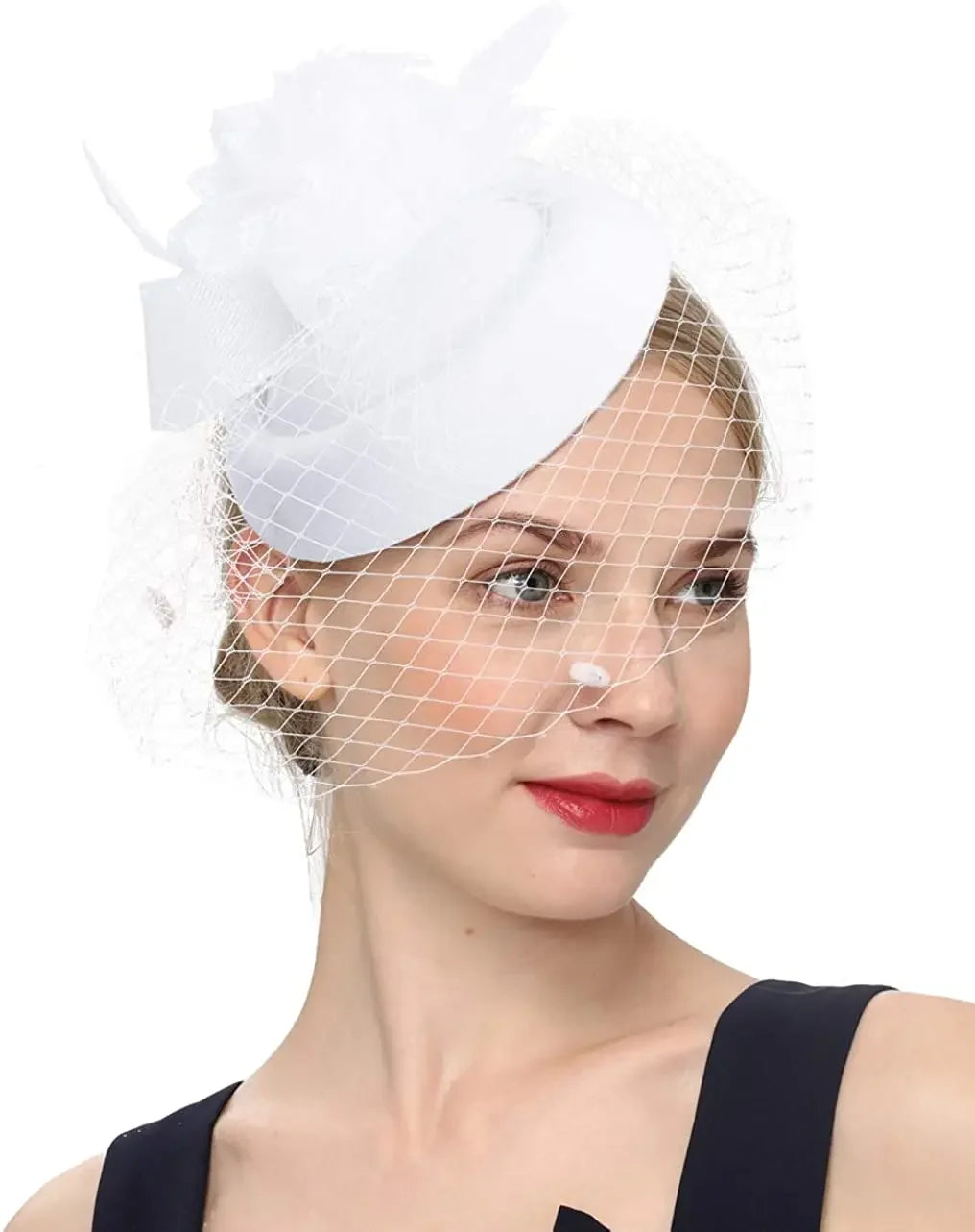 Vintage Fascinator Hat for Women – 20s/50s Pillbox Style with Flower & Veil for Kentucky Derby, Wedding, or Tea Party