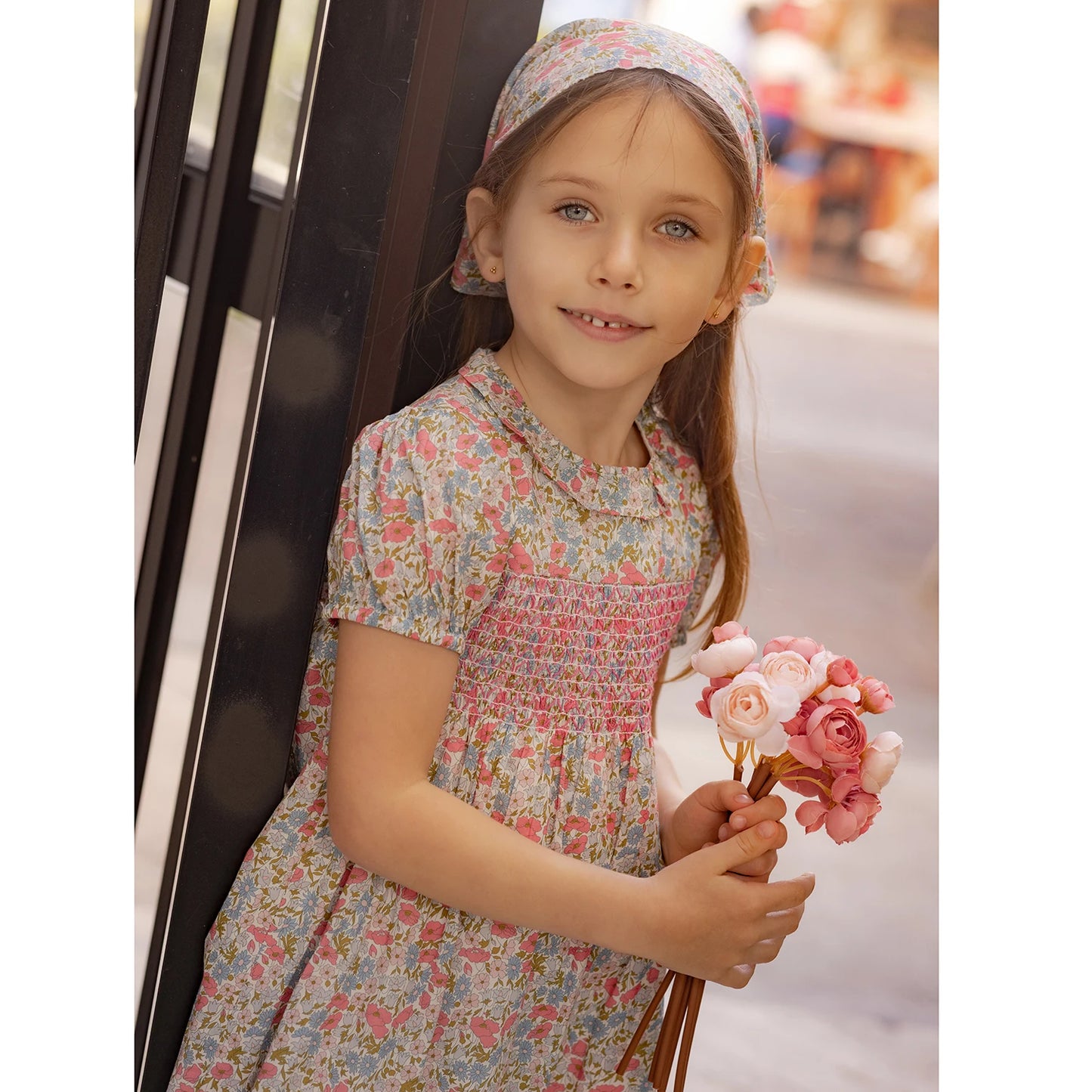 Chelsea Bloom Collection – Floral Smocked Baby Girl Overalls Set with Embroidery, Family Matching Outfit