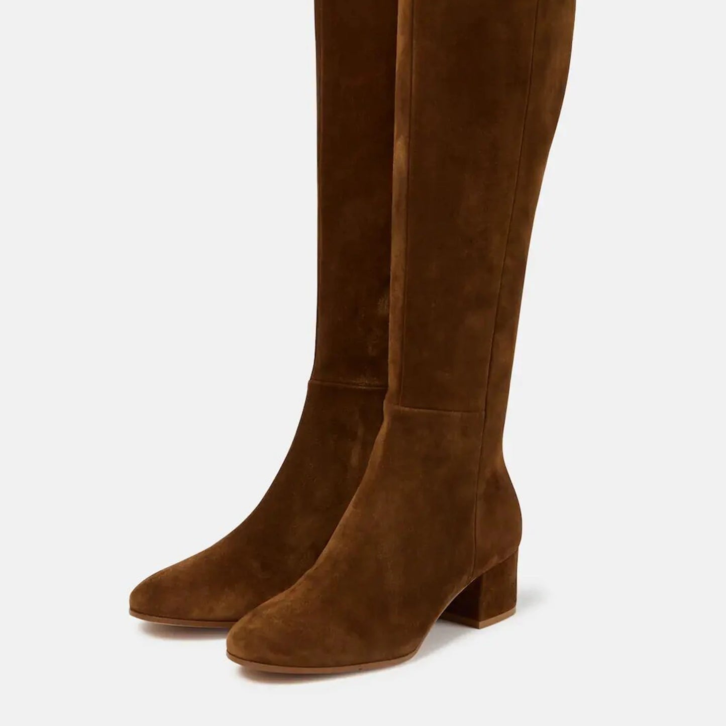 Plus Size Cow Suede Over-the-Knee High Heel Boots for Women – Retro Winter Long Boots with Zipper and Round Toe (Sizes 33–46)