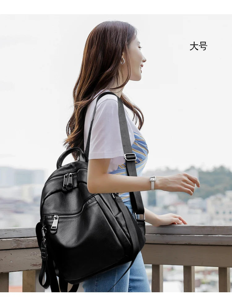 Genuine Leather Women's Backpack Fashion and Elegant Bag Soft Leather Solid Backpack Zipper Comfortable Bag For Ladies Designer