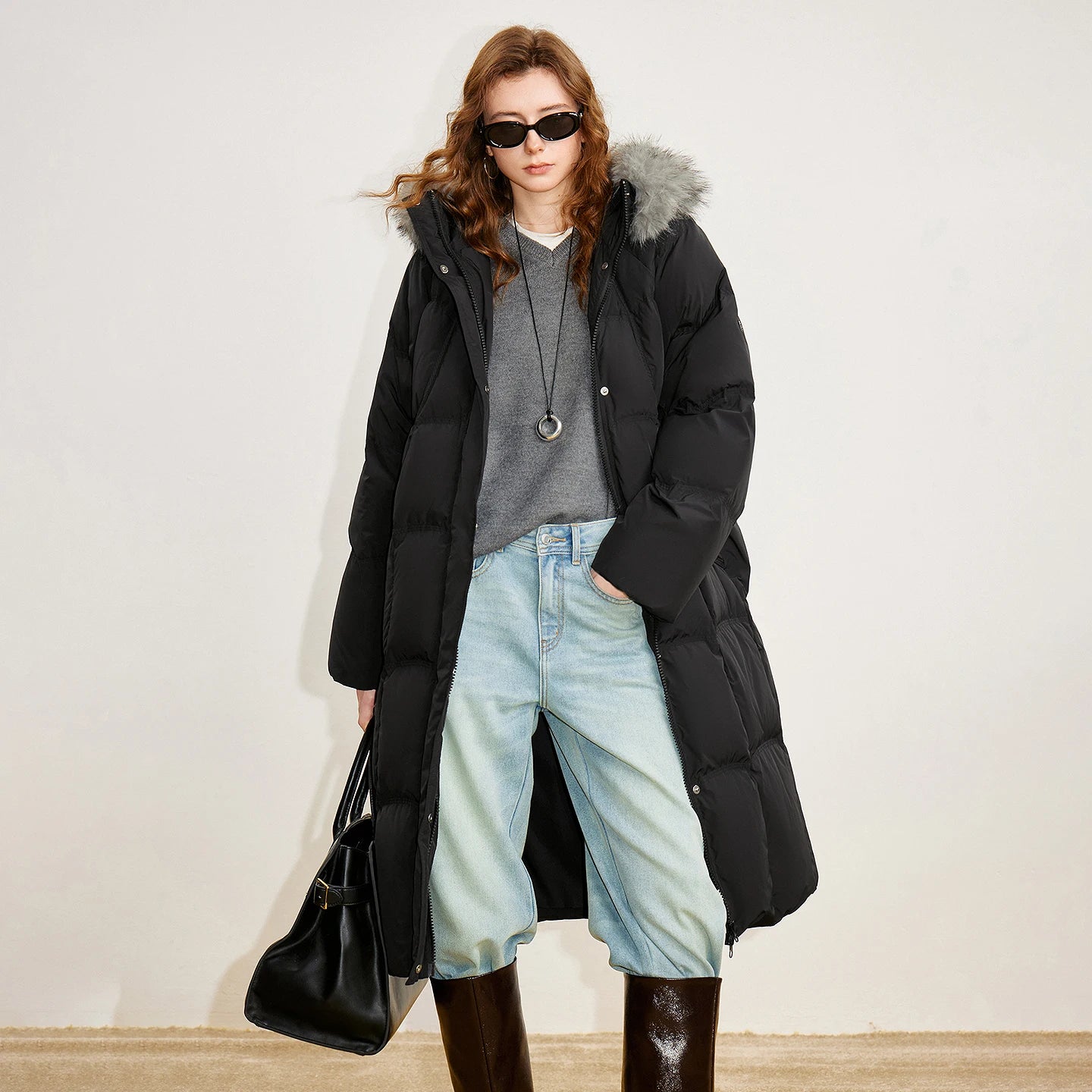 Women 90% White Duck Down Thick Down Jacket 2025 Winter New Fur Collar Hooded Extra Long Warm Jacket Coat