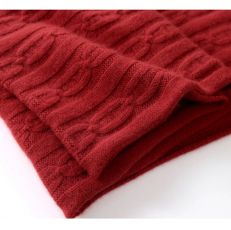 100% Cashmere Autumn Winter Three-Ply Twist Pattern Unisex Scarf Neck Warmer Shawl Cold-Proof Thickened Neck Gaiter