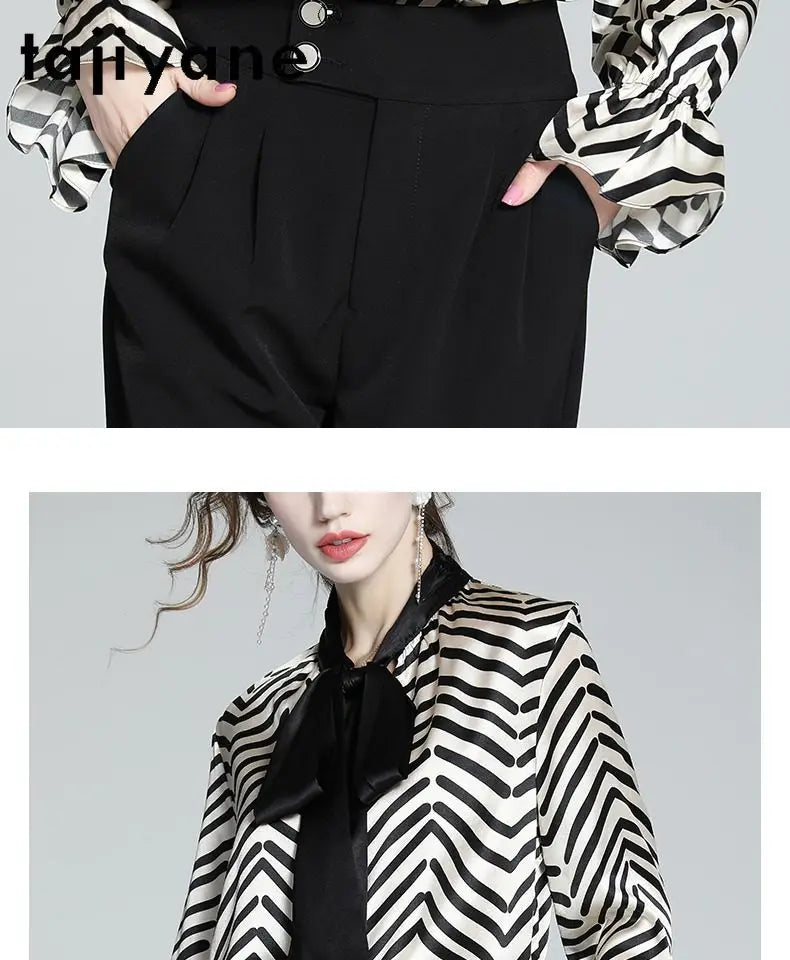 95% Mulberry Silk Striped Blouse – Women’s Elegant Pullover Shirt