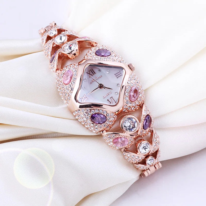 Women's Luxury Crystal Bracelet Watch | Japan Quartz Movement | Rhinestone Shell Dial | Fashion Party Dress Watch with Gift Box - HER SHOP - HER SHOP