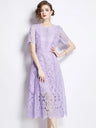 High-End Lace Hollow Out Summer Dress Women's Runway Embroidery Design Vintage Elegant Short Sleeve Dresses Style 2 2 / S