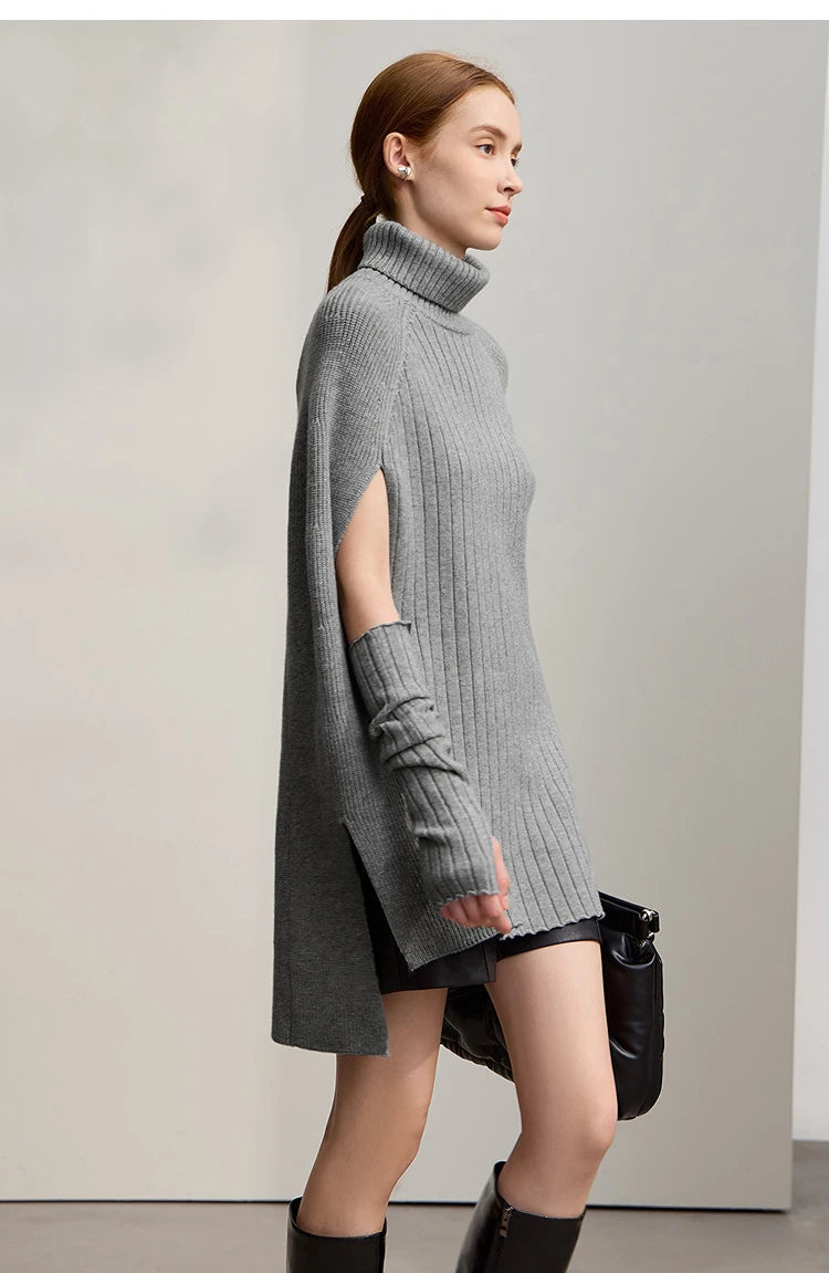 Women’s Long Knit Turtleneck Sweater Dress – Loose Fit Pullover, Streetwear Style for Winter 2025