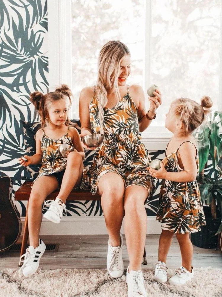 Floral Print Sling Dress for Mom and Daughter – Elegant Matching Slip Dresses for Summer