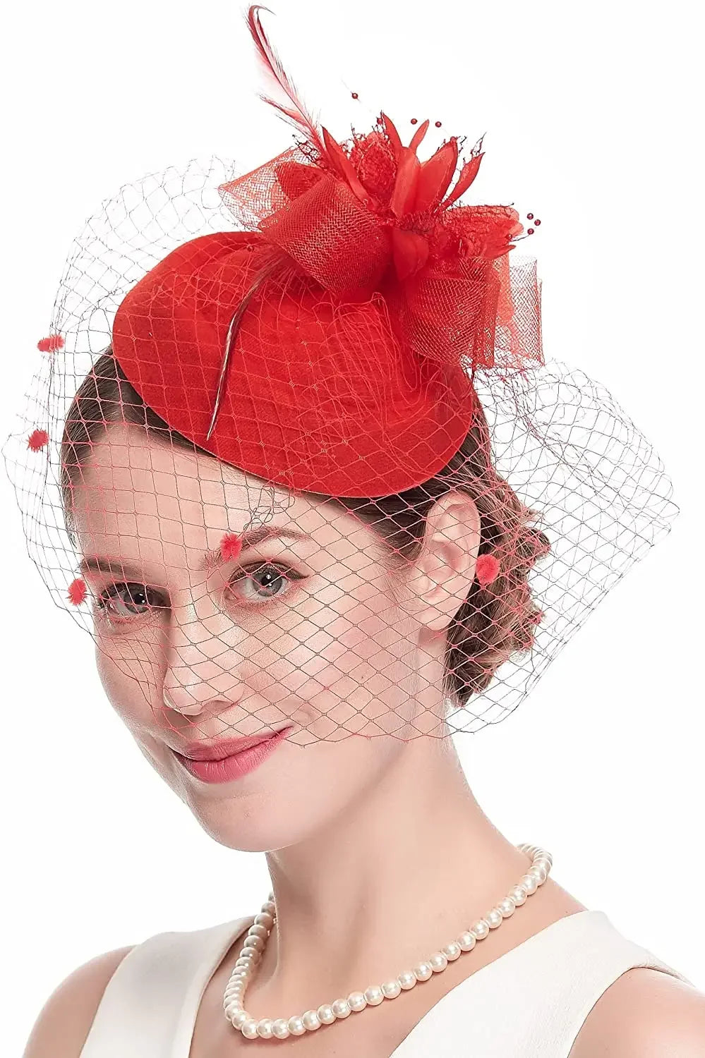 Vintage Fascinator Hat for Women – 20s/50s Pillbox Style with Flower & Veil for Kentucky Derby, Wedding, or Tea Party
