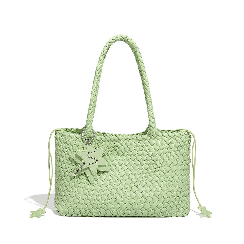 Women's Boston Bag 2025 Fall Winter New Woven Bowling Bag Unique Design Handheld Pack Trendy Light Luxury PU Leather Handbag