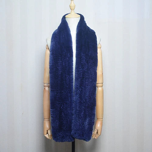 Women's Real Rex Rabbit Fur Knitted Winter Scarf– Luxury Wrap & Neck Warmer 170cm