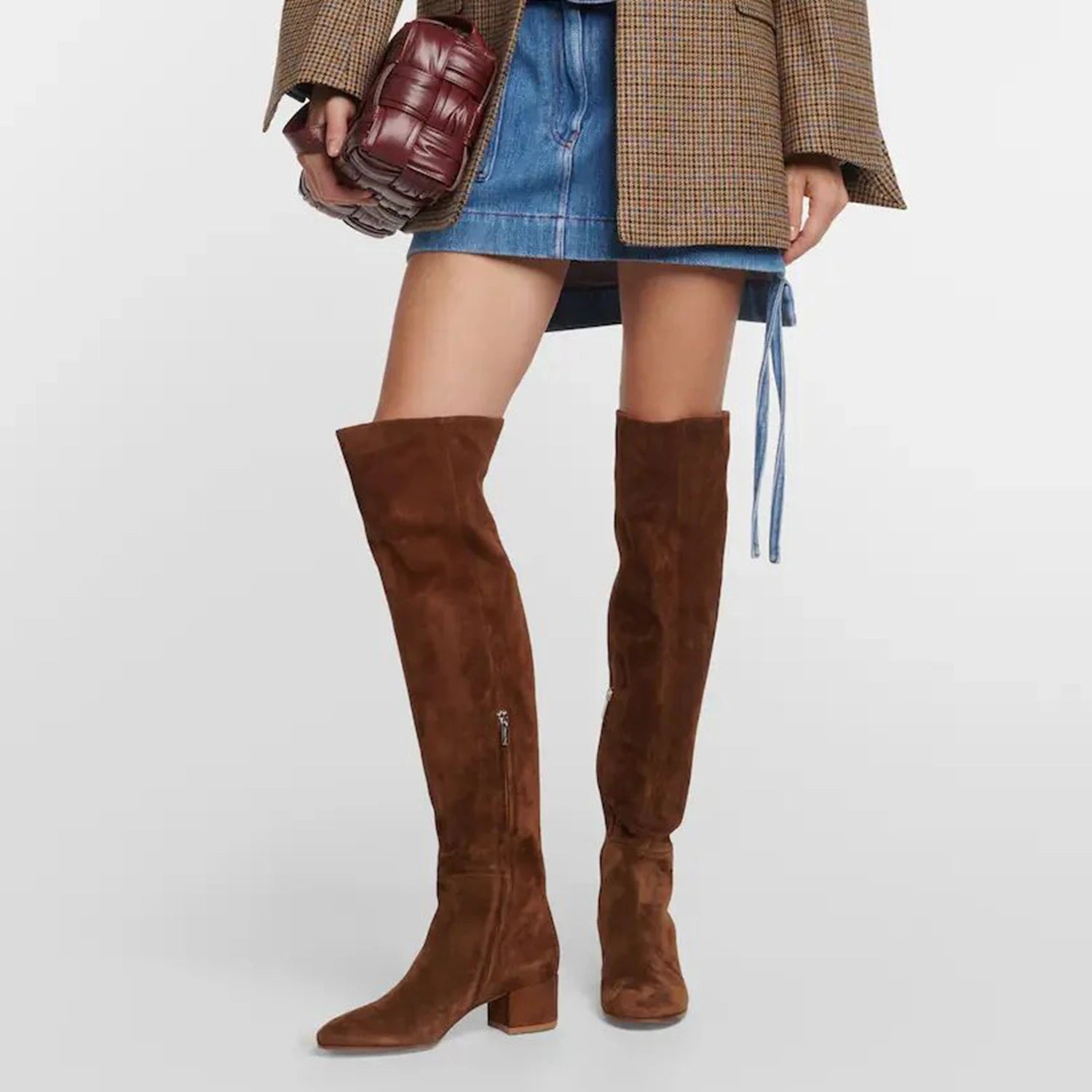 Plus Size Cow Suede Over-the-Knee High Heel Boots for Women – Retro Winter Long Boots with Zipper and Round Toe (Sizes 33–46) - HER SHOP