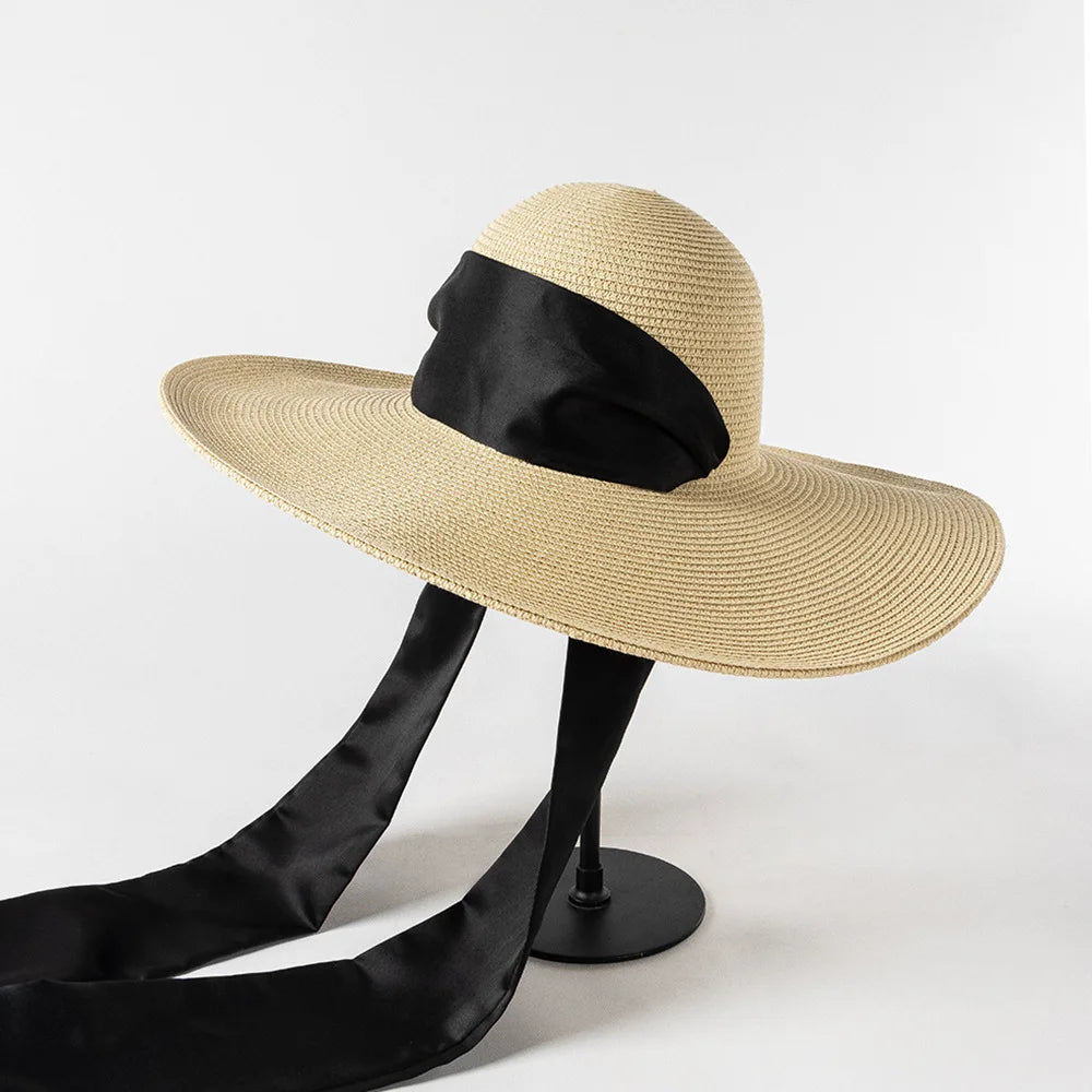 New Fashion Casual Wide Strap Dome  Straw Hat for Women Wide Brim Beach Hat