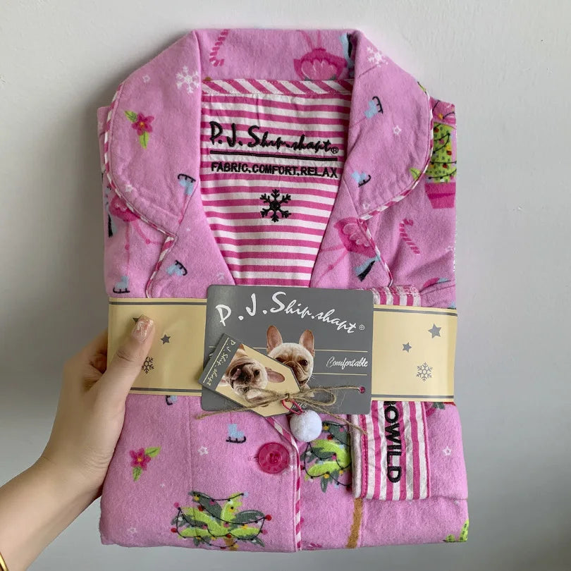 Women’s Cotton Cartoon Pajama Set – Long Sleeve Ankle-Length Pants Autumn Winter Homewear