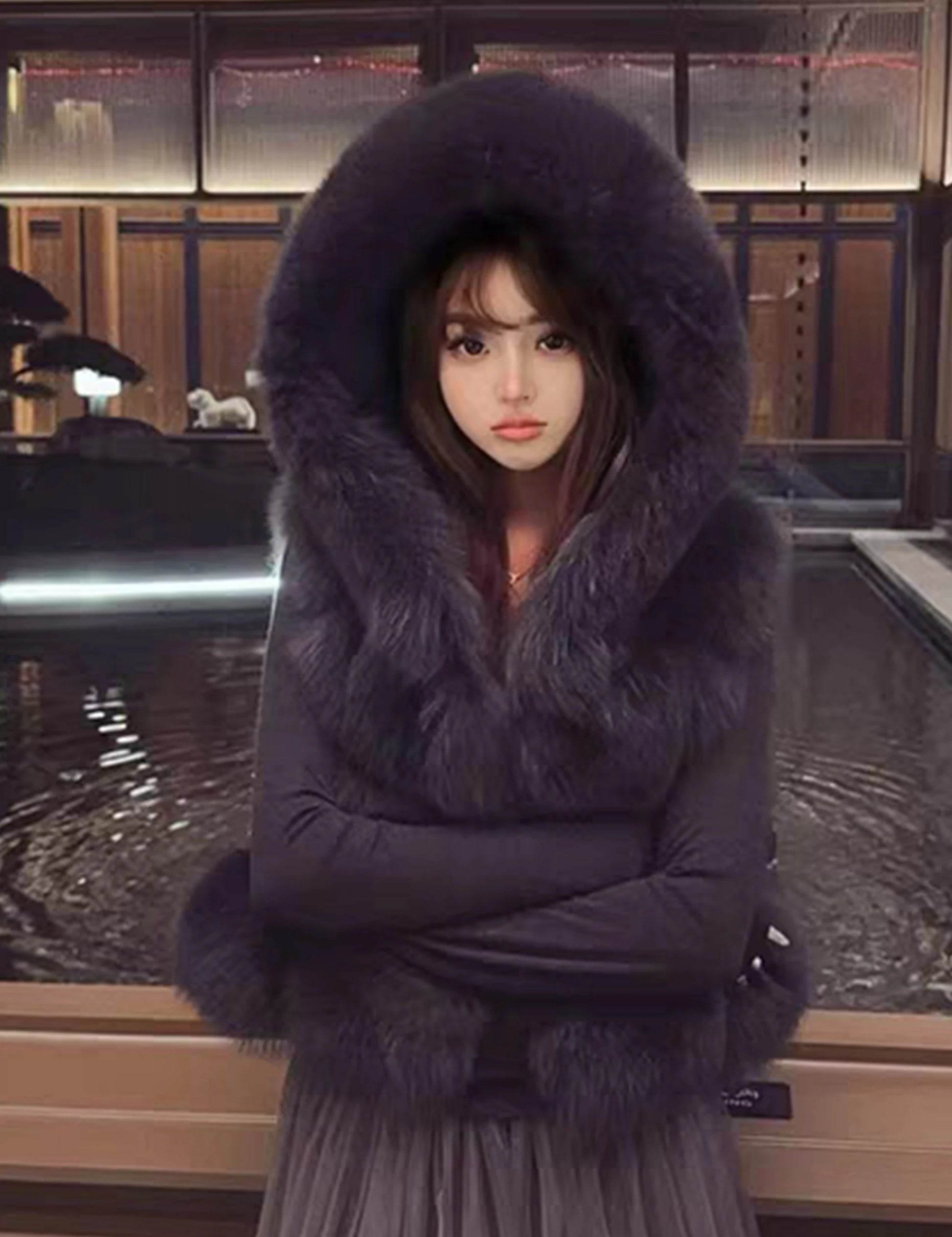 Real Fox Fur Vest Women's Genuine Silver Fox Short Jacket Sleeveless Hooded Fashion Casual Coats